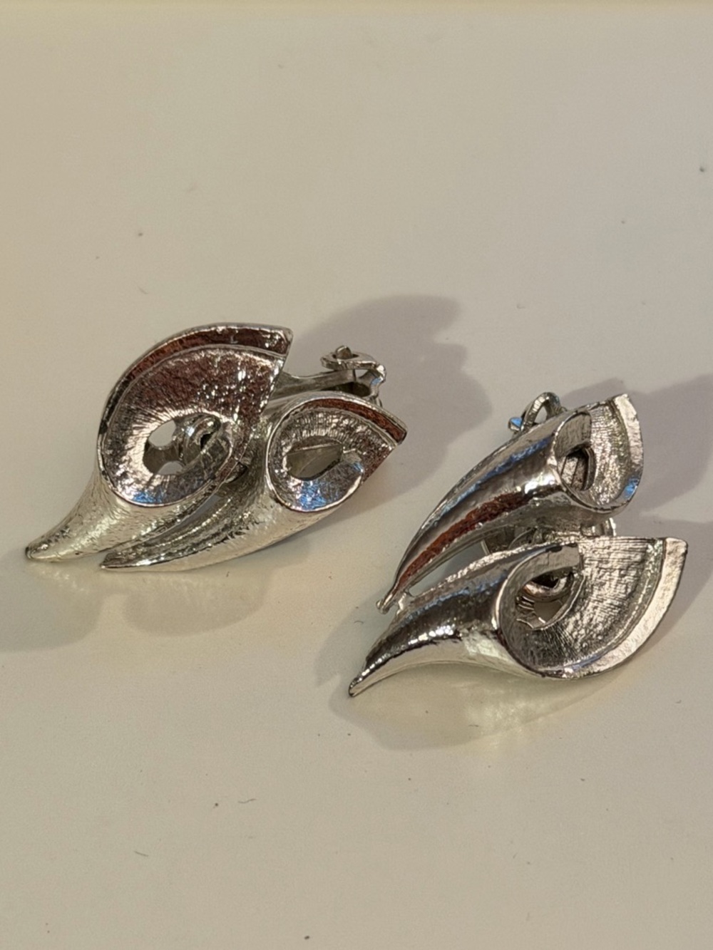 Silver Sculptural Leaf Clip-On Earrings